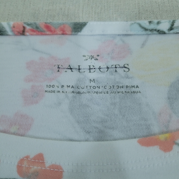 TALBOTS Women's Size Medium Pink Yellow Orange Floral Pattern Soft - Pima Cotton - Picture 4 of 10